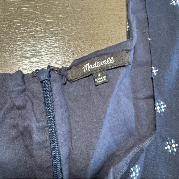 Madewell Square-Neck Puff-Sleeve Babydoll Dress Navy White 4 - Picture 8 of 12